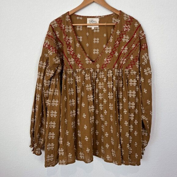 Oh my Stars my Layerz Clothing Ellie Mae Brown Embroidered Top Women's Size XL - Picture 4 of 8